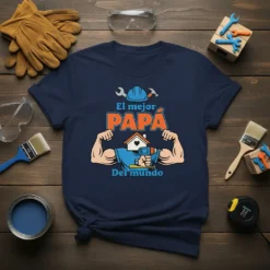 El mejor PAPA Del mundo t-shirt design with muscular arms, hard hat, drill, and house graphic