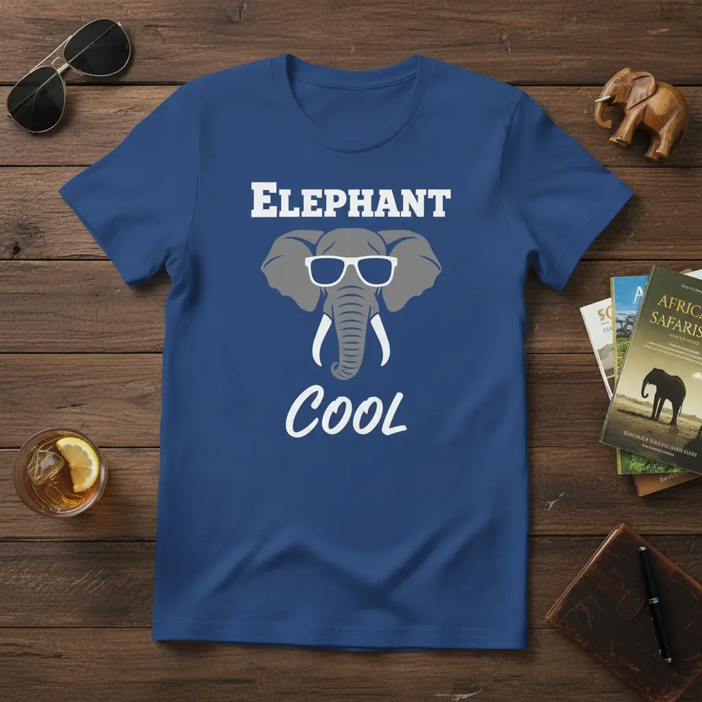 Elephant COOL text design with a grey elephant wearing sunglasses on a t-shirt