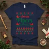 Navy blue t-shirt with "eleven Pipers piping" text in red and green, featuring a row of pipers in red and