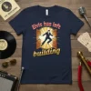 Elvis has left building t-shirt design featuring Elvis Presley bursting through doors