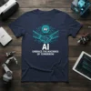 AI Embrace the Machines of Tomorrow t-shirt design with circuit brain and handshake graphic
