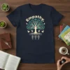 Empathy T-Shirt with a stylized Tree of Life design featuring birds and three linked figures at the roots
