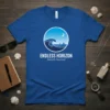 Endless Horizon Secretly Sourced t-shirt with a blue circular ocean wave and paddleboarder graphic