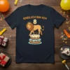 German "Endlich bin ich 8" text with a cartoon lion wearing a crown on a birthday cake, perfect for an
