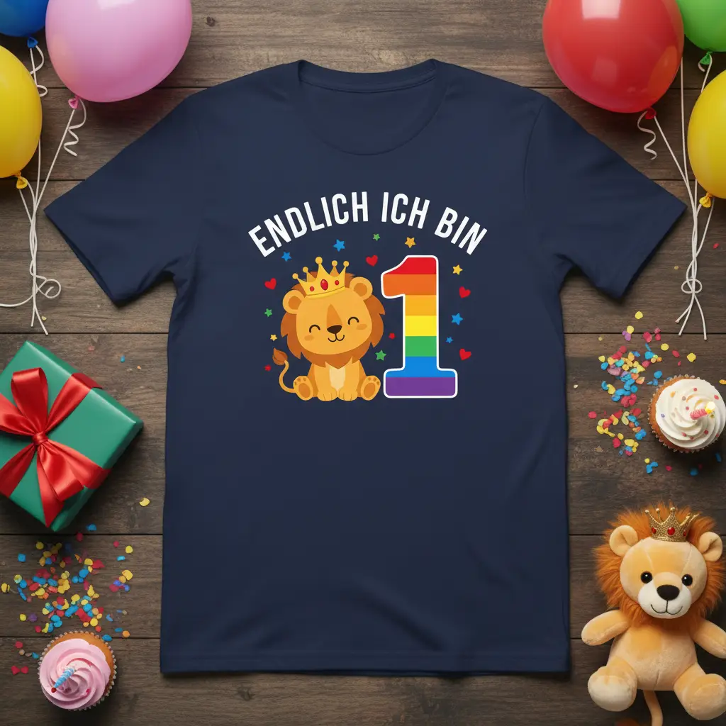 Endlich Ich Bin 1 Lion Birthday T-Shirt for Boys & Girls