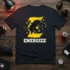 Black panther bursting through yellow 'Z' with the word ENERGIZE below, motivational sports t-shirt design