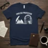 English Professor T-Shirt with books, quill, and academic symbols design
