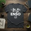 Enso Zen Circle T-Shirt with cherry blossom branch and minimalist symbol