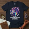 Epic Mountain Goat Adventure t-shirt with a colorful, stylized goat illustration and bold text