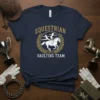 Equestrian Vaulting Team t-shirt design featuring a horse with two athletes performing on its back, surrounded by a laurel wreath