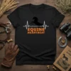 Equine Heartbeat t-shirt design with a black horse silhouette over a heartbeat EKG line, and orange text