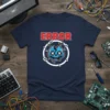 Navy t-shirt with the word "ERROR" in red and a blue robot head graphic with x's for eyes