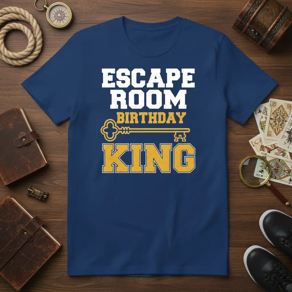 Escape Room Birthday King text design with key graphic, perfect for puzzle enthusiasts