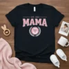 Est. 2016 Mama T-Shirt with pink collegiate font and baby feet emblem