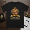 Black t-shirt featuring the Est. MMXII Digital Lion Designer Clothing graphic with a lion head wearing a crown