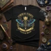 Black t-shirt with "Ethereal Flights Celestial Dreams" text and a detailed moth graphic with moon and stars