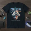 Ethereal Fusion Surreal Creatures t-shirt design featuring a dual-headed wolf merging with a cityscape, surrounded by lightning