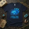 Ethereal Spirit of the Bamboo Grove t-shirt design with a blue nine-tailed fox in a starry spiral