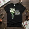 Eustoma Grandiflorum Lisianthus Prairie Gentian text with white flower illustration on a black t-shirt