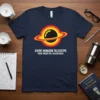 Navy t-shirt with the Event Horizon Telesetpe First Image of a Black Hole graphic and text