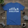 Evolution of Gamer t-shirt design showing human evolution stages ending with a gamer at a computer