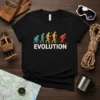 Evolution of Skiing t-shirt with retro design showing human progression to skier, primary keyword included