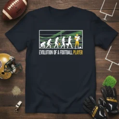 Evolution of a Football Player text and graphic showing human evolution stages leading to a modern football player