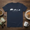 Evolution of the CHONK t-shirt design showing silhouettes of animals evolving into a large cat