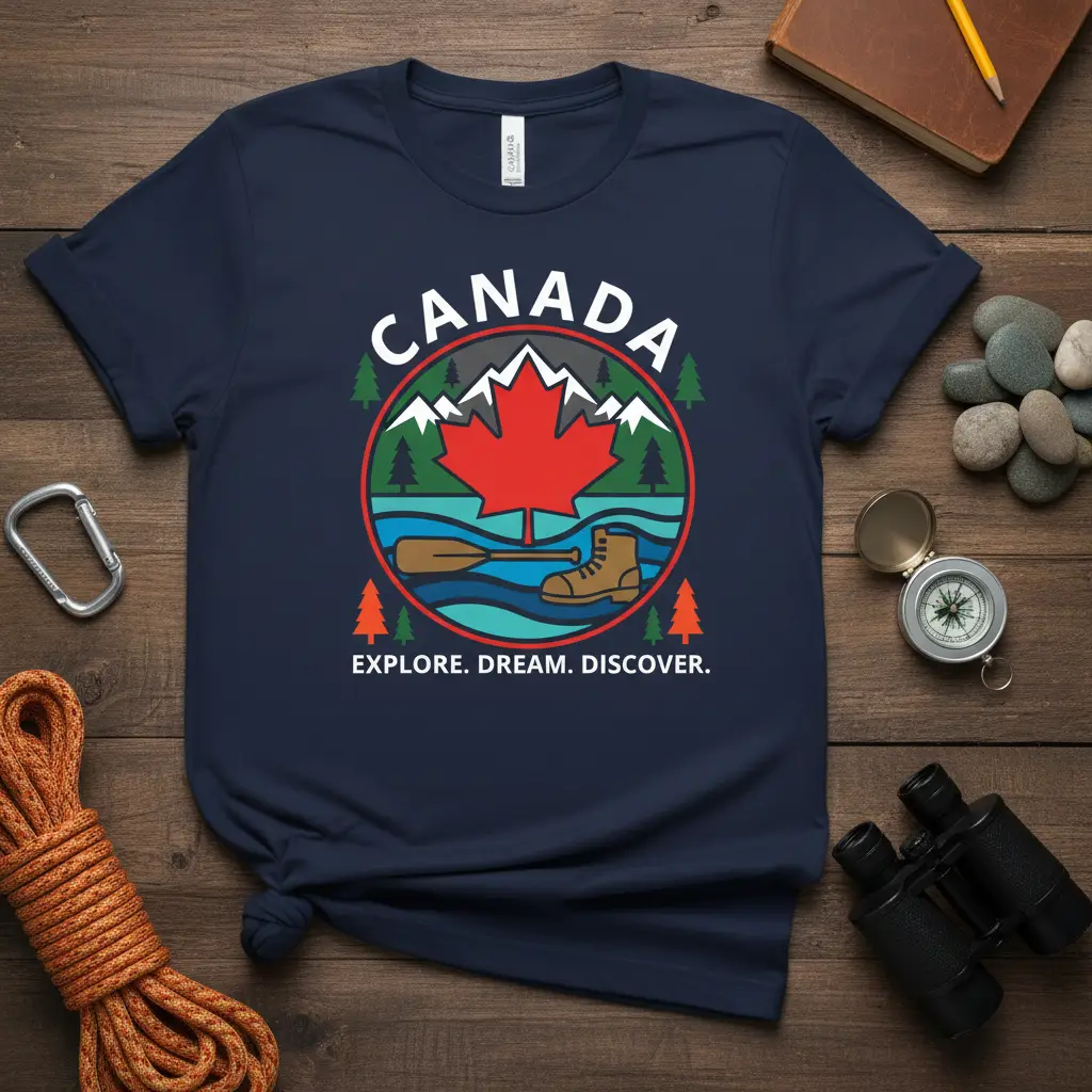 Explore Dream Discover Canada eye-catching design printed on quality cotton blend creating a standout t-shirt