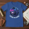 Explore The Cosmos t-shirt design featuring an astronaut observing a galaxy within an observatory dome