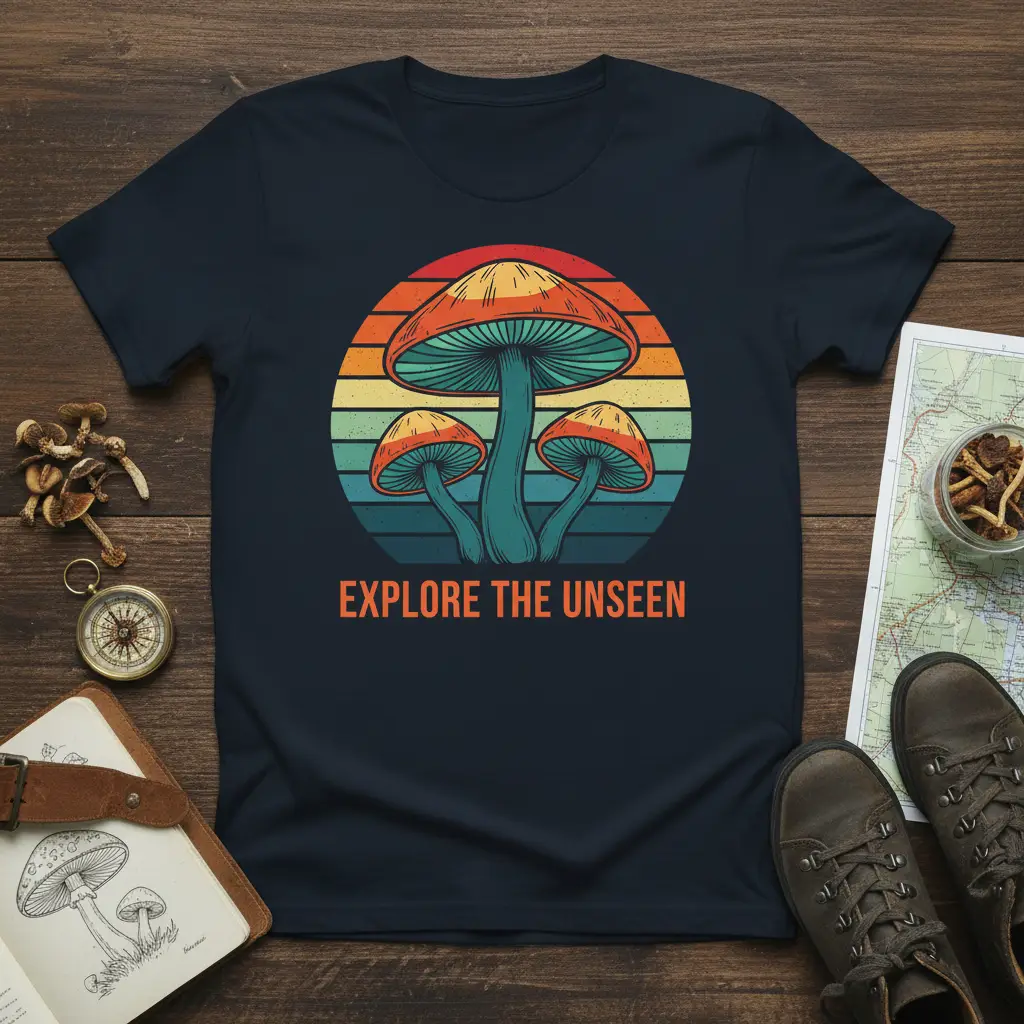 Explore the Unseen Mushroom Sunset T-Shirt Vintage Adventure Gift