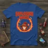 Explosion Magic text with a chibi anime wizard girl surrounded by flames on a blue t-shirt