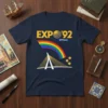 Expo '92 Sevilla t-shirt design with rainbow, bridge, and globe graphic
