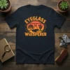 Eyeglass Whisperer t-shirt design with sunglasses reflecting a desert scene and a book, bold orange text