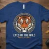 Eyes of the Wild King of the Jungle T-Shirt featuring a fierce tiger face in a decorative circle