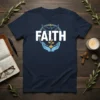 FAITH T-Shirt with dove and hands graphic, symbolic of Christian belief and spirituality