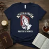 FAITH & GRACE PRAYER IS POWER t-shirt with geometric praying hands and rosary beads design