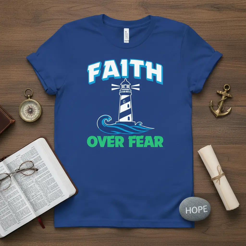 Faith Over Fear Lighthouse T-Shirt Inspirational Christian Gift