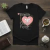 Faith Over Fear Psalm 23 t-shirt with dove and heart graphic, white text, pink heart, gold circle, and Psalm 23