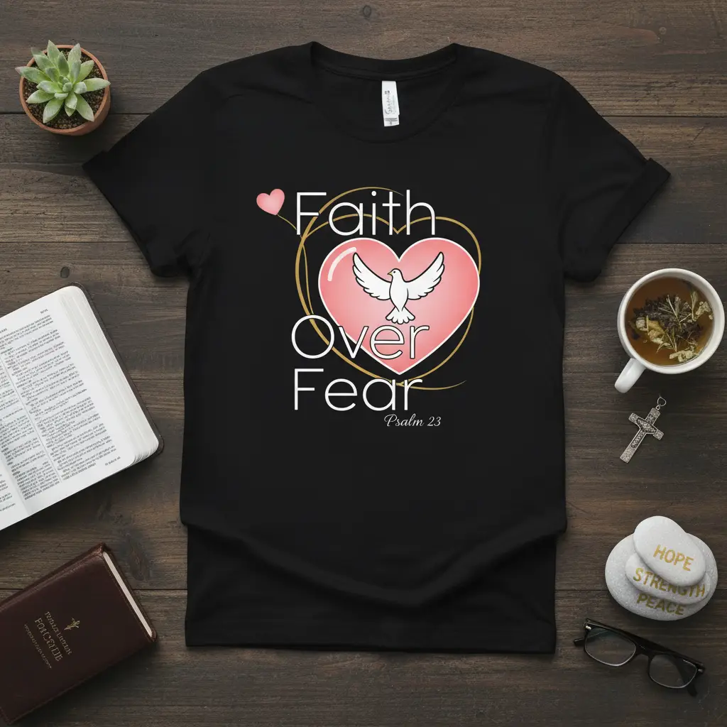 Faith Over Fear Psalm 23 Christian T-Shirt Religious Gift
