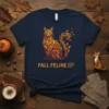 Fall Feline Harvest & Russet Spirit t-shirt with a stylized cat made of autumn leaves