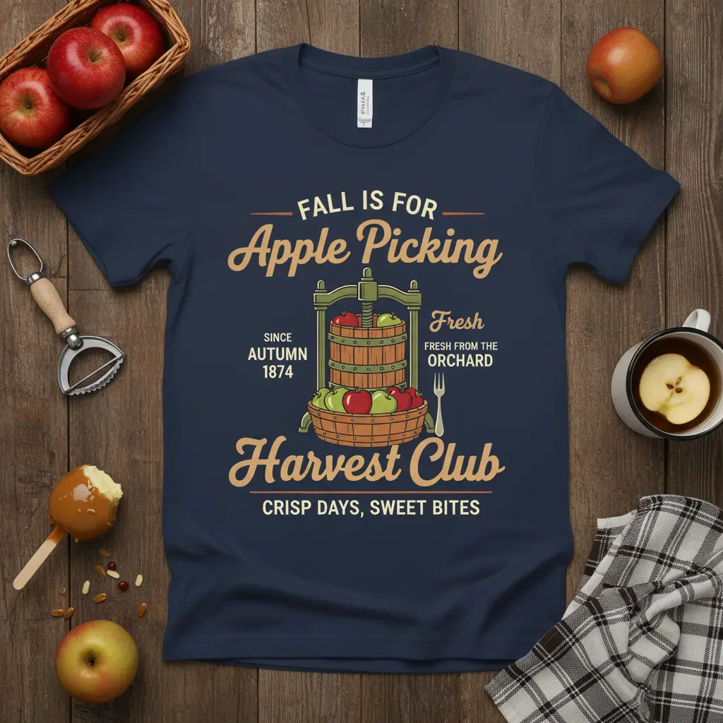 Fall is for Apple Picking Harvest Club vintage design with apple press graphic and autumn text