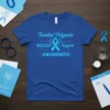 Familial Polyposis SQUAD Support AWARENESS text with a blue awareness ribbon and heartbeat line on a royal blue t-shirt