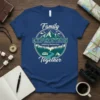 Family Expedition Making Memories Together t-shirt with mountain, tent, and camper van design