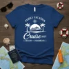 Family Vacation Cruise 2025 Miami Caribbean text with cruise ship and palm trees graphic on a blue t-shirt