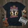Fantasy Football Goddess t-shirt design with crown, winged cleats, and laurel wreath