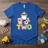 Farm Animals Two Birthday detailed graphic design printed on comfortable cotton t-shirt