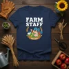 Farm Staff Est 2024 T-Shirt design with farm animals including cow, pig, chicken, goat, and a barn