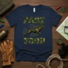 Fast Food deer hunting t-shirt with camouflage graphic and bold text