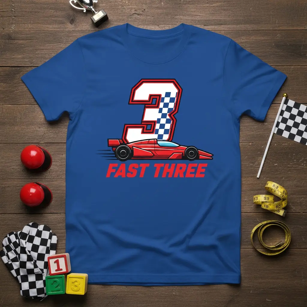 Fast Three Race Car Birthday T-Shirt for 3 Year Olds